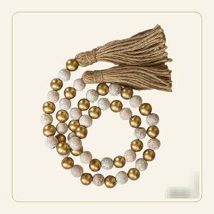 Rustic Linen Tassel Garland with Wooden Beads